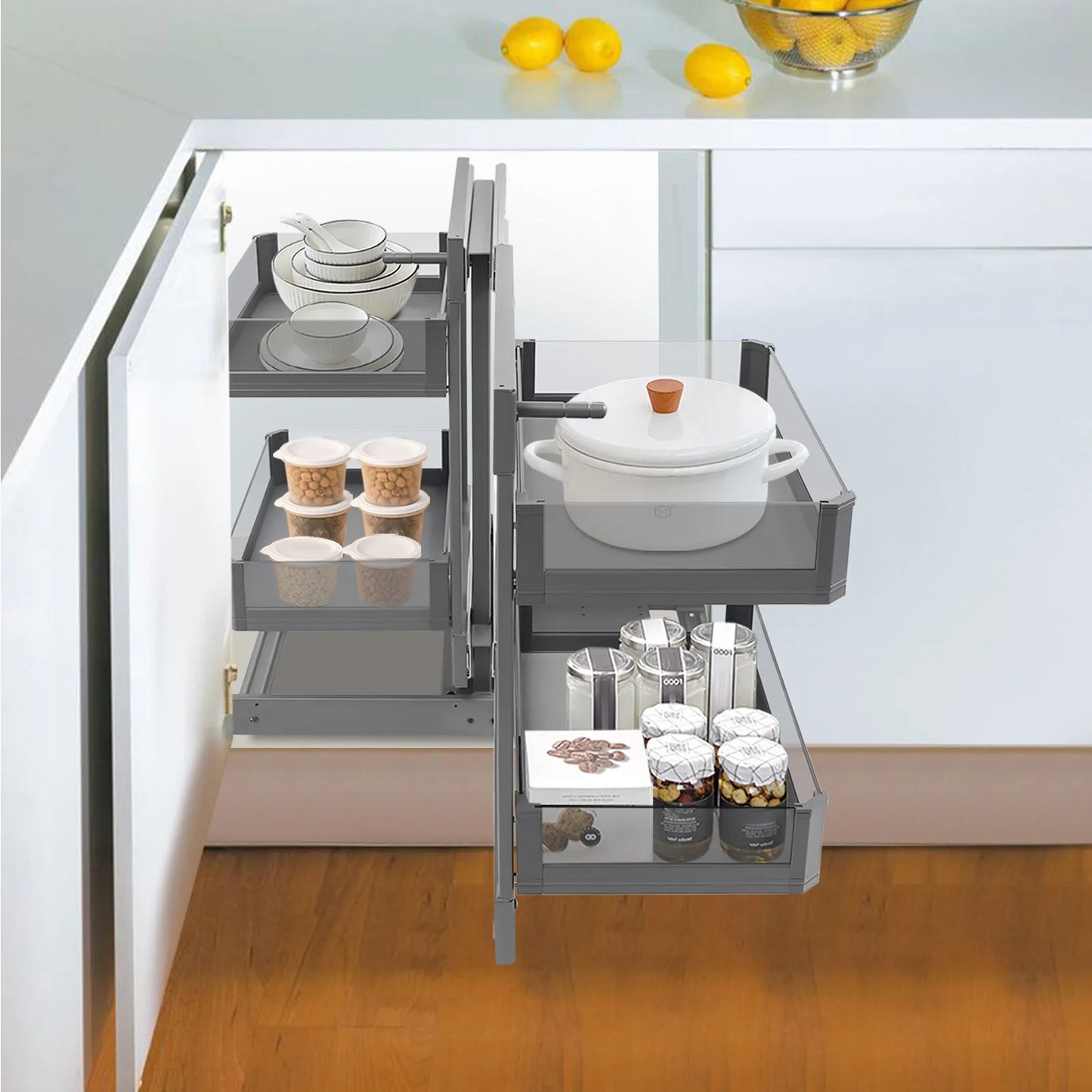 Under Sink Pull Out Organizer 2 Tier For Corner Cabinets