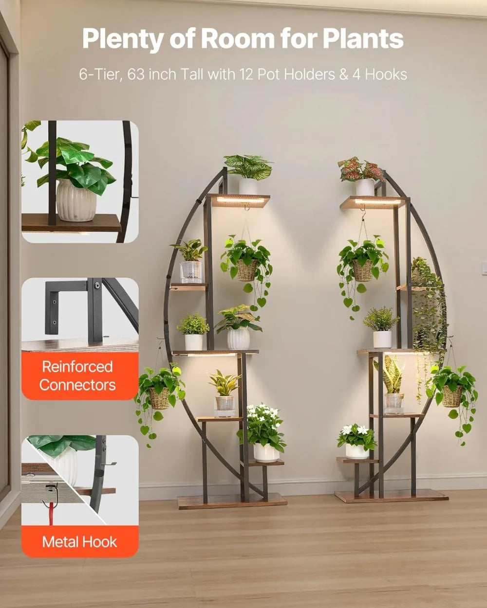 Six Tier Plant Stand With Grow Lights for Living Room