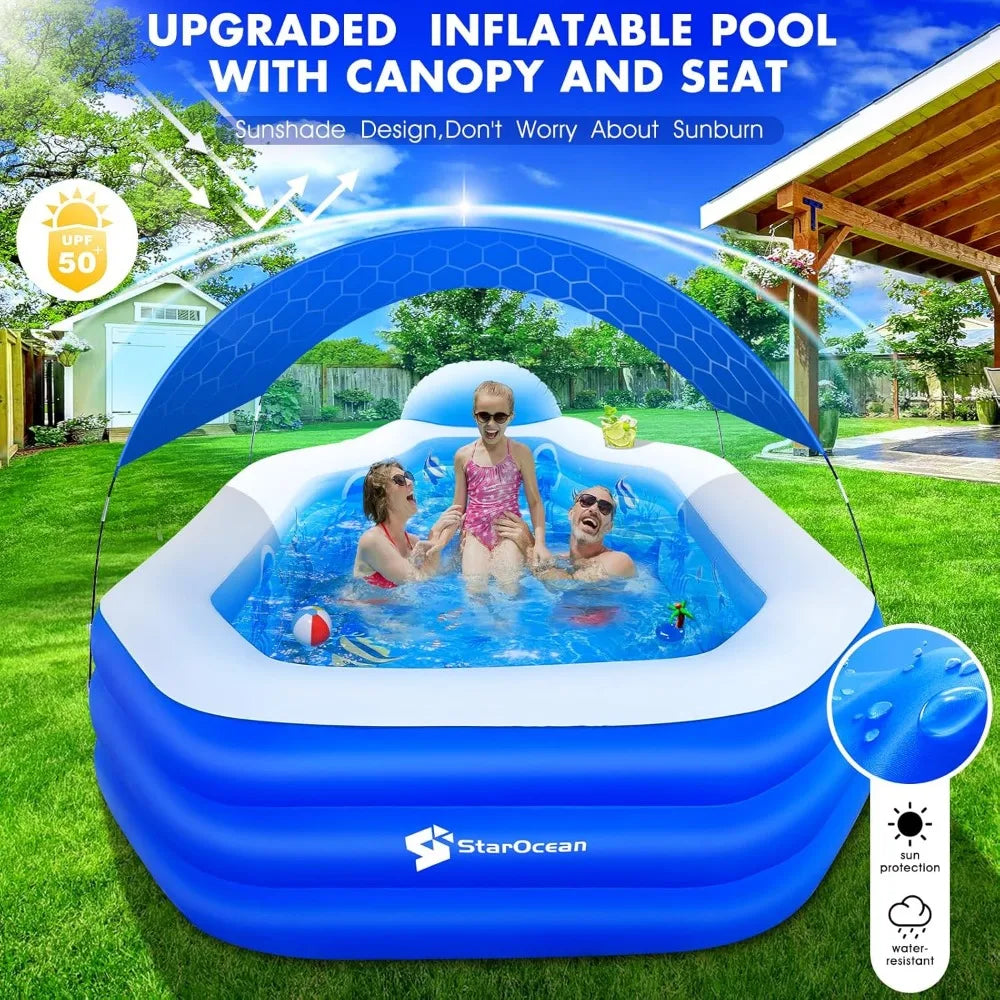 Canopy Inflatable Family Pool With Seats For Backyard Fun