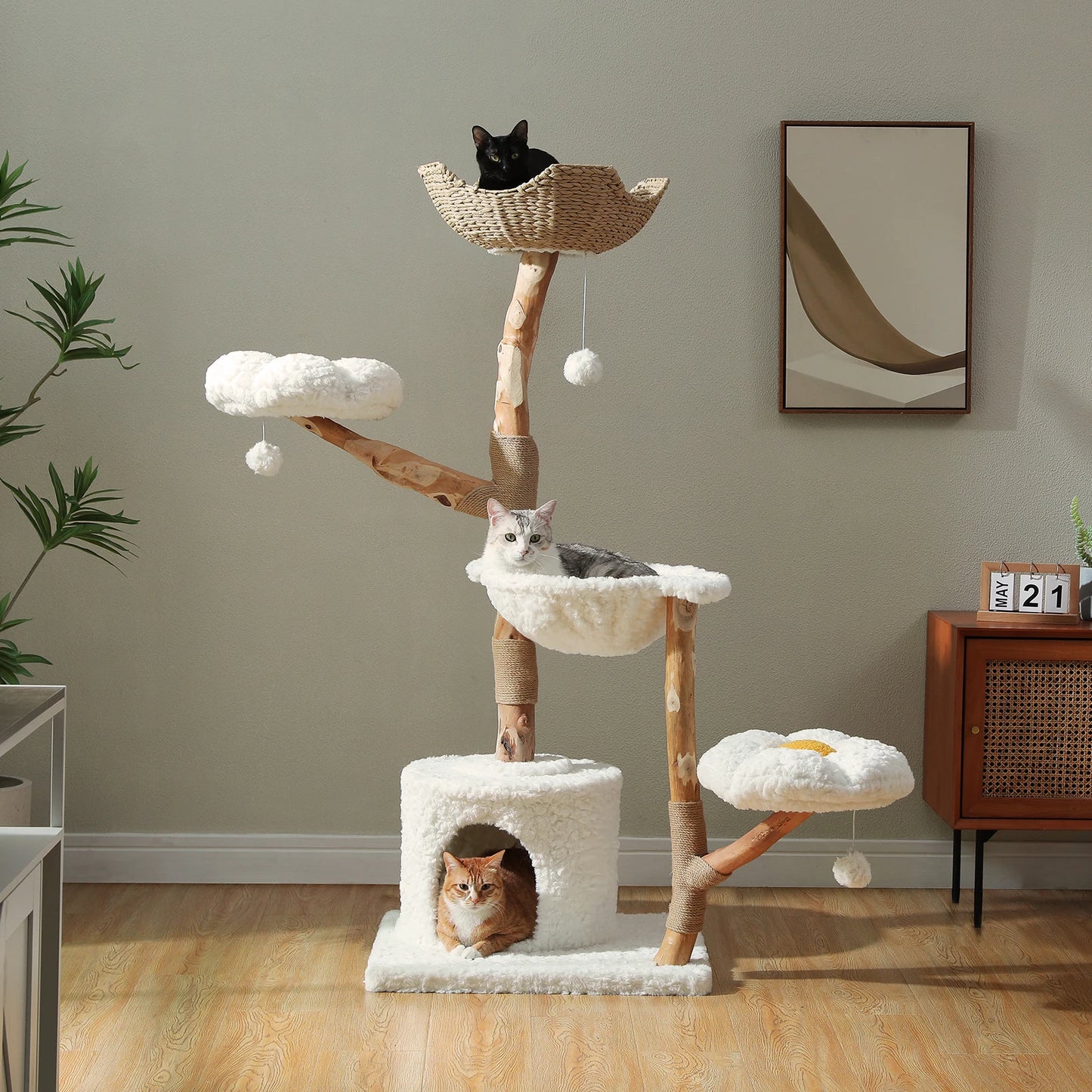 Cat Tree Tower With Sisal Scratching Post And Wicker Bed