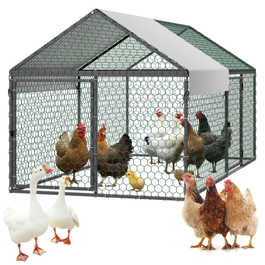 Durable Metal Chicken Coop With Waterproof Cover And Secure Run