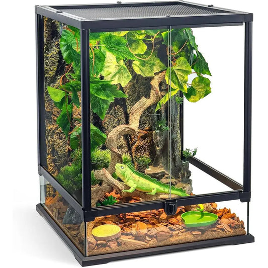 Glass Terrarium Enclosure for Reptiles With Front Access and Ventilation