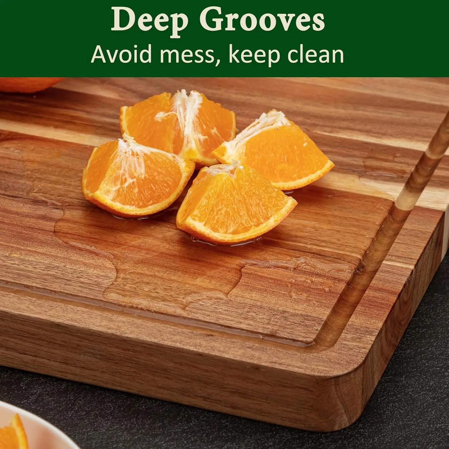 Premium Acacia Wood Butcher Block Cutting Board With Side Handles