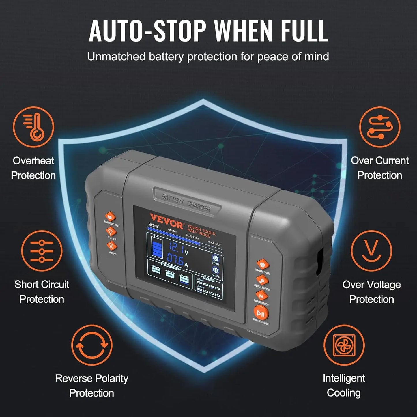 Smart Battery Charger 35 Amp LiFePO4 Lead Acid LCD Display