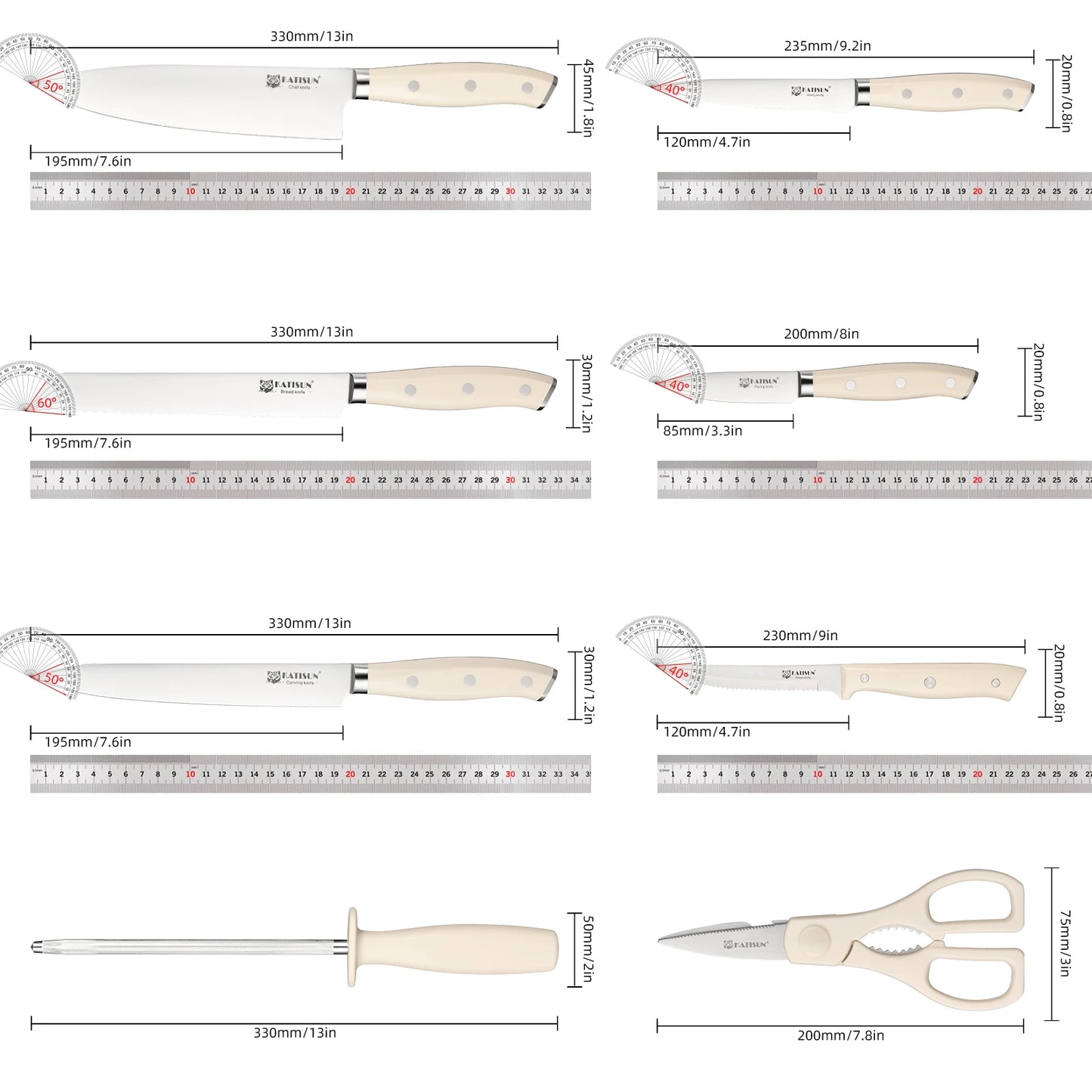 16-Piece Carbon Steel Kitchen Knife Set with Built-In Sharpener