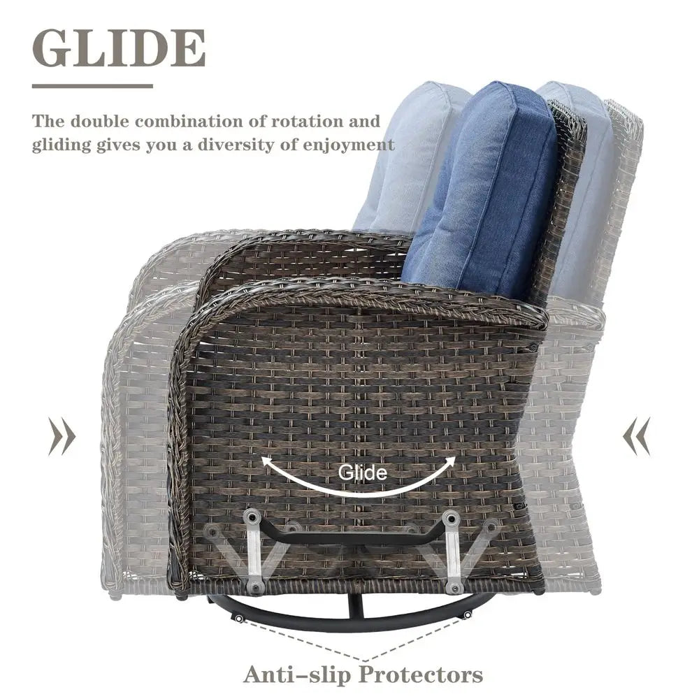 Patio Swivel Glider Wicker Chairs With Cushions For Outdoor Seating