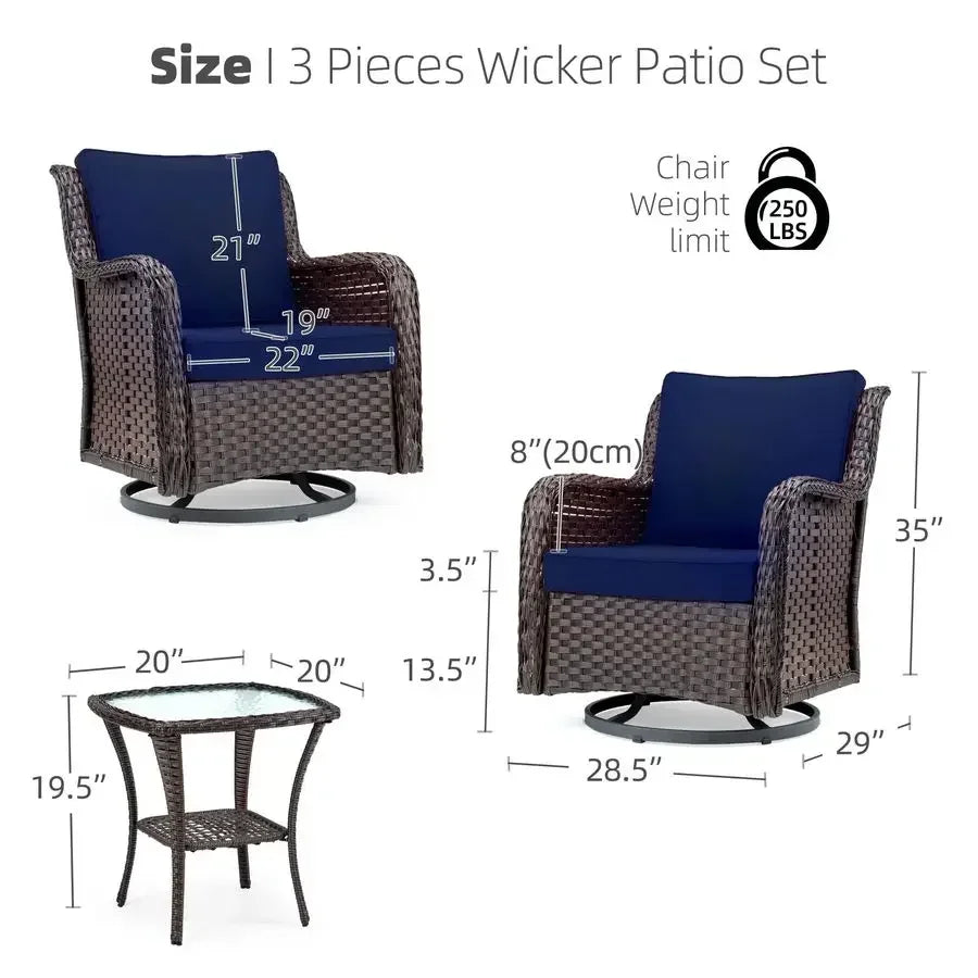 Outdoor Swivel Wicker Glider Patio Chair Set With Side Table