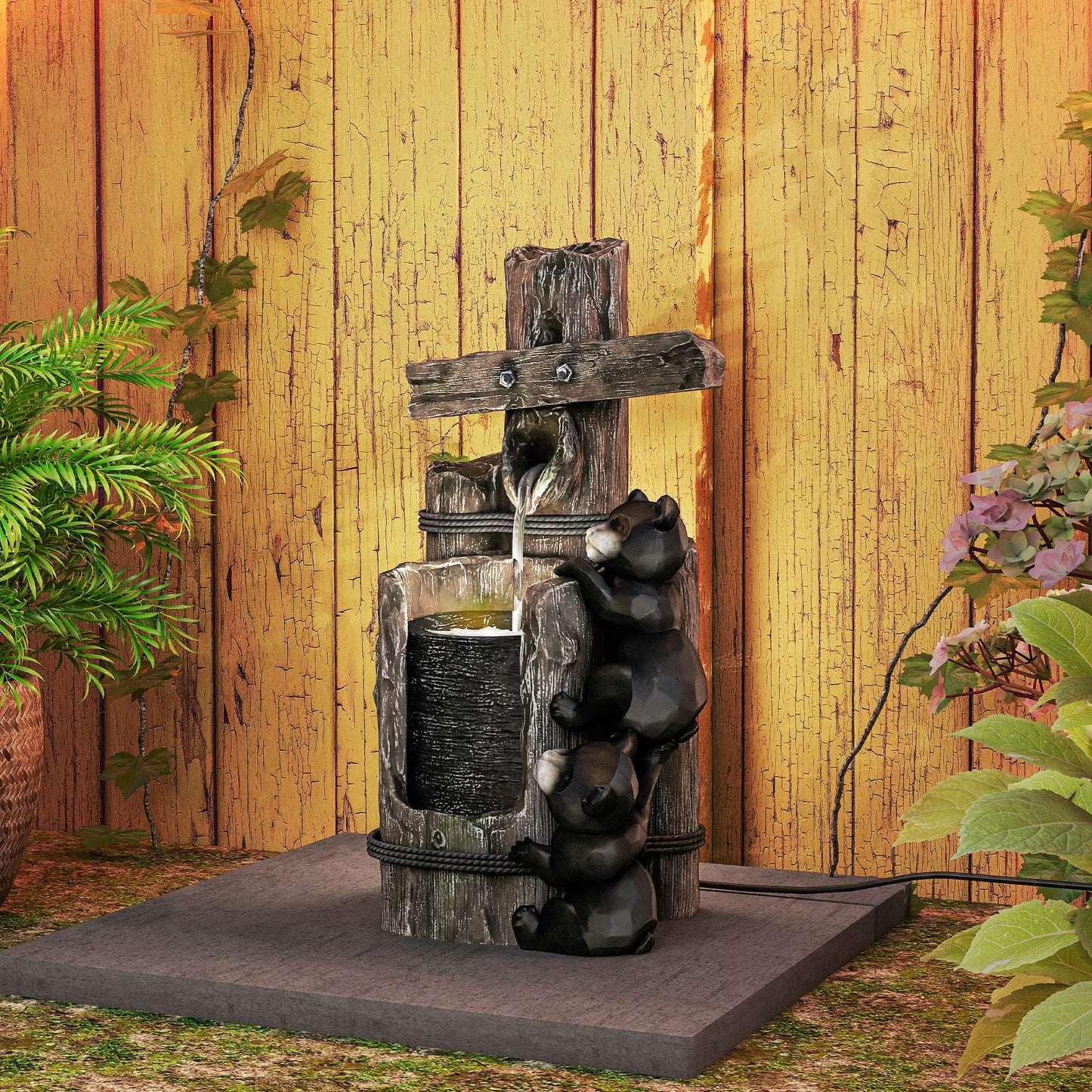 Three Tier Outdoor Waterfall Fountain With LED Lights And Pump