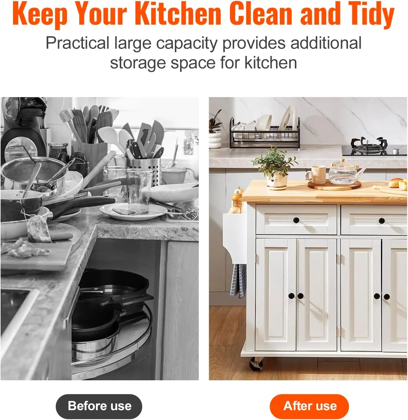 Mobile Kitchen Island Cart Solid Wood Top And Lockable Wheels