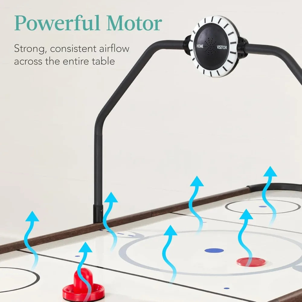 LED 54 Inch Air Hockey Game Table w/Light-up Scoreboard, Powerful Motor, AC Outlet. Includes 2 Pucks, 2 Pushes.
