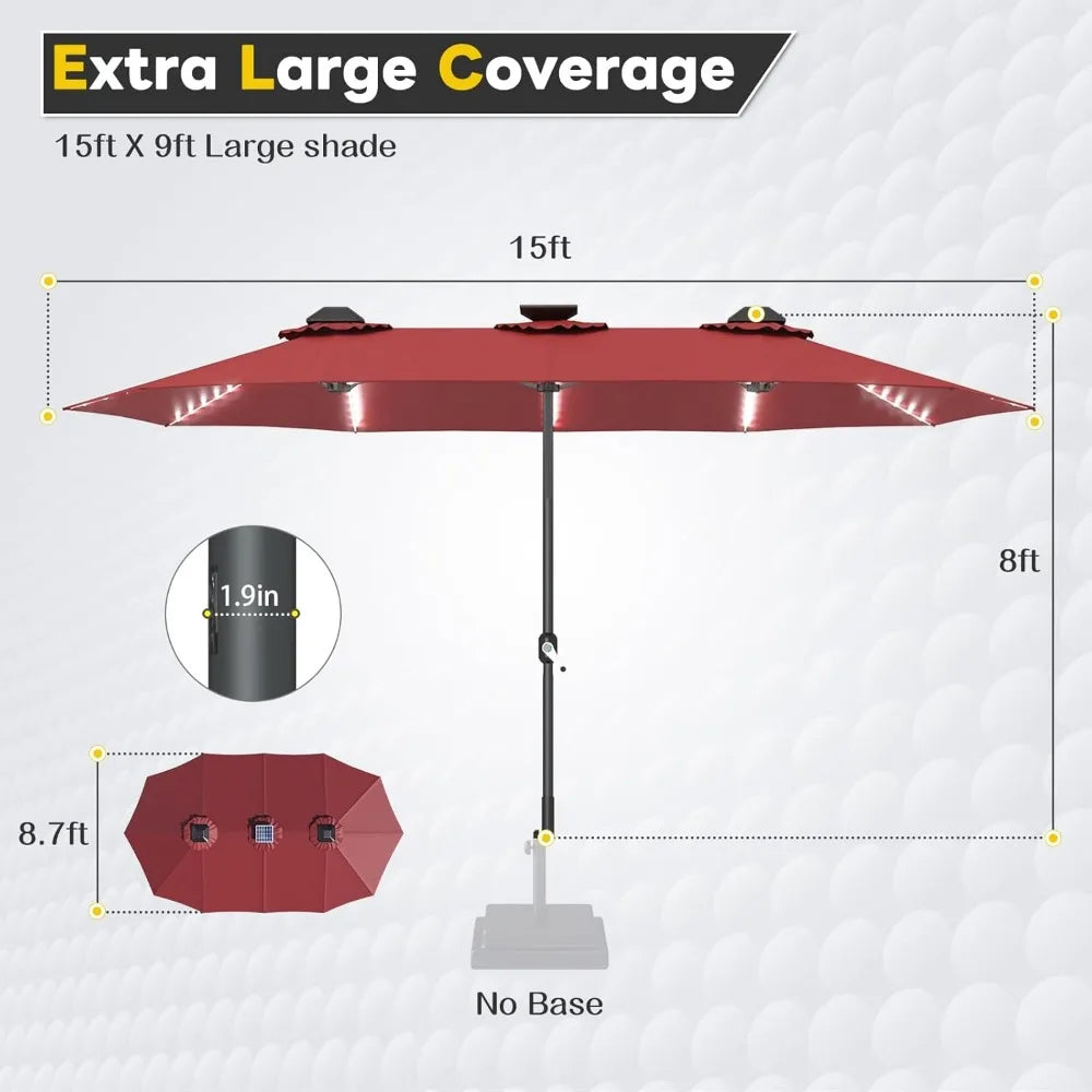 Solar Powered Patio Umbrella With LED Lights And Crank