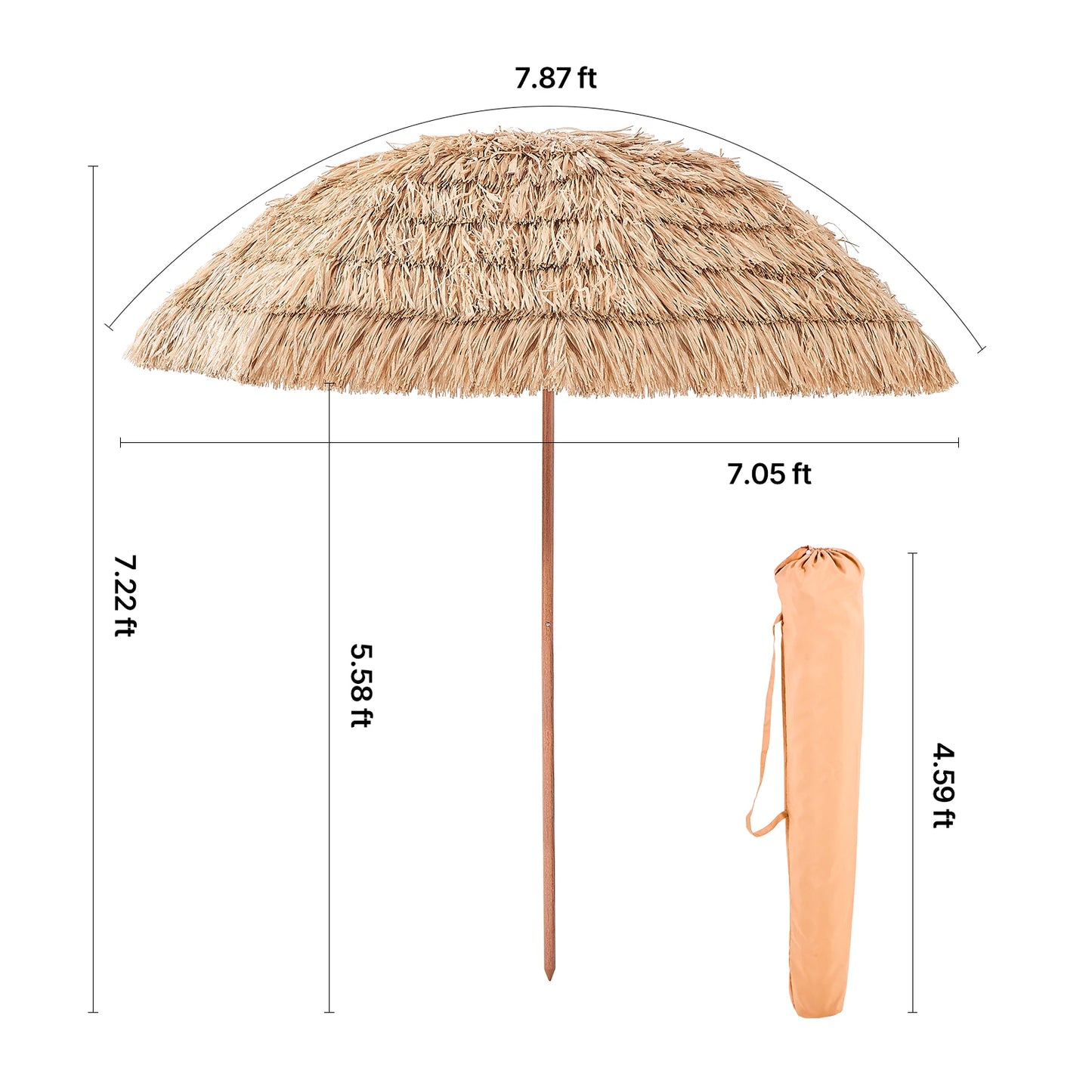 SucceBuy Tiki Umbrella Thatched Patio Umbrella with Durable PP Thatch and Metal Ribs Grass Pool Umbrellas for Beach Garden Patio