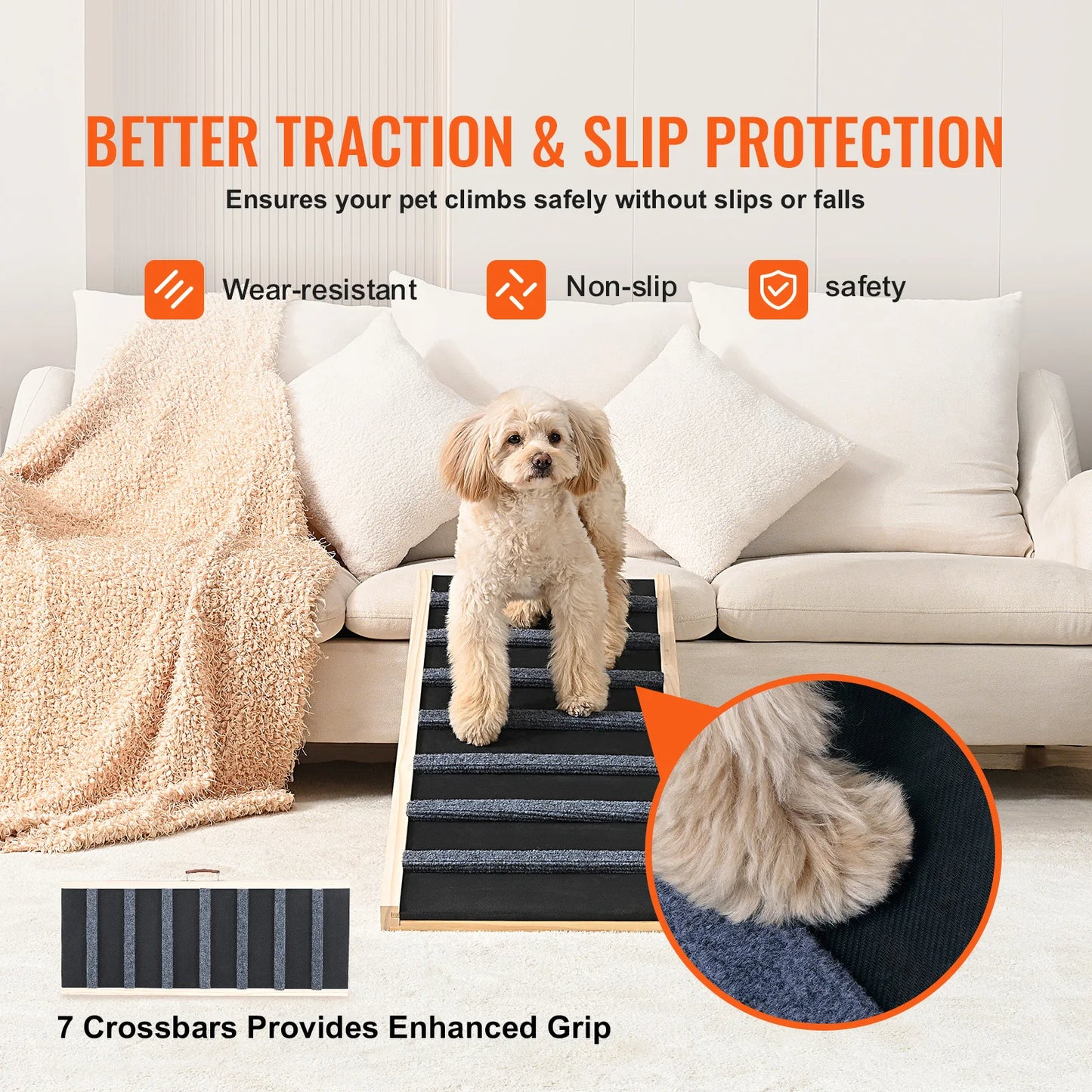 Adjustable Folding Wooden Dog Ramp for Beds, Sofas and Vehicles