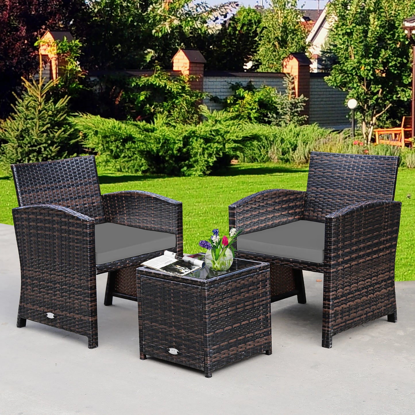 Three Piece Patio Rattan Wicker Outdoor Furniture Set