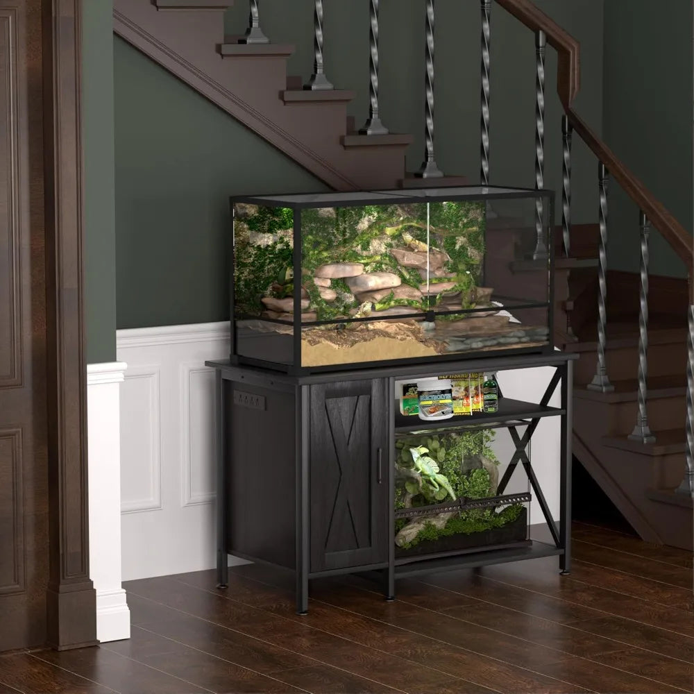 Reptile Terrarium Stand With Power Outlet And Storage Cabinet