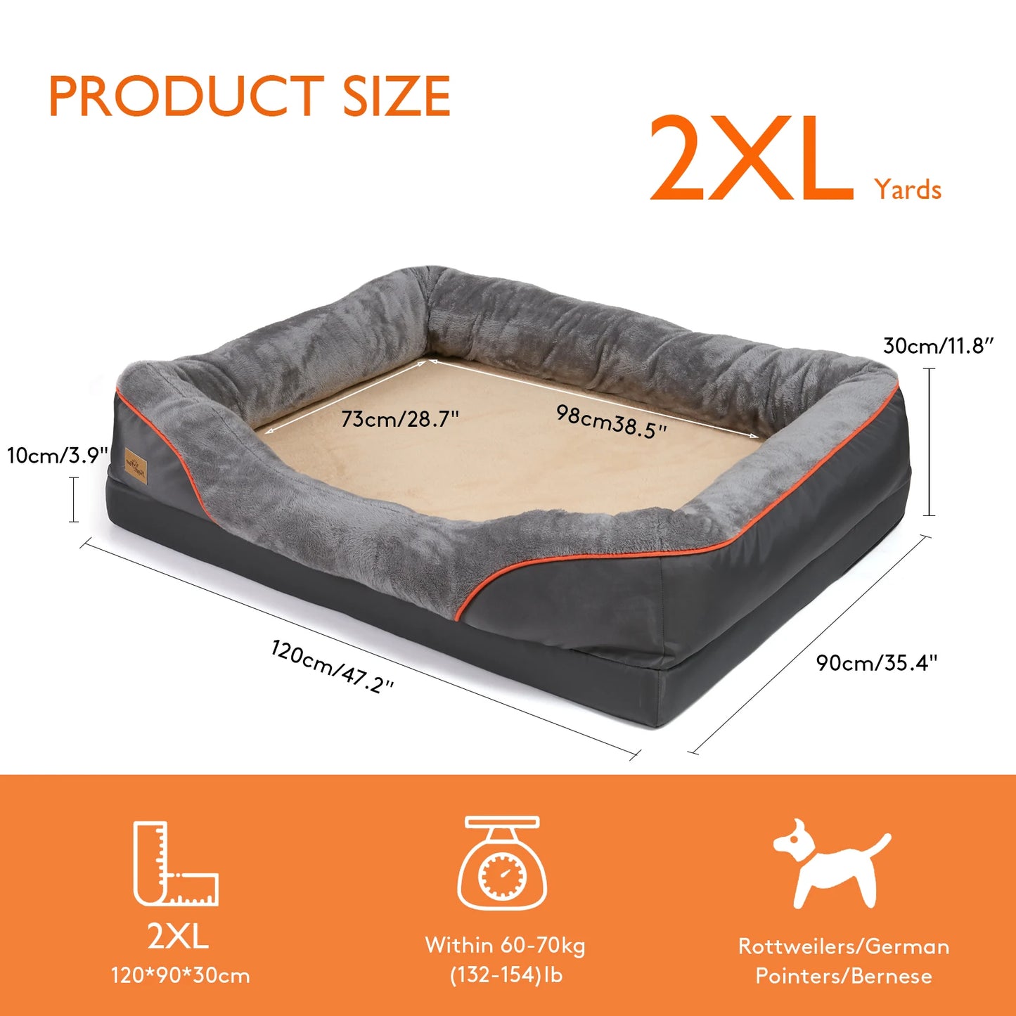 Large Orthopedic Dog Bed with Waterproof Removable Cover