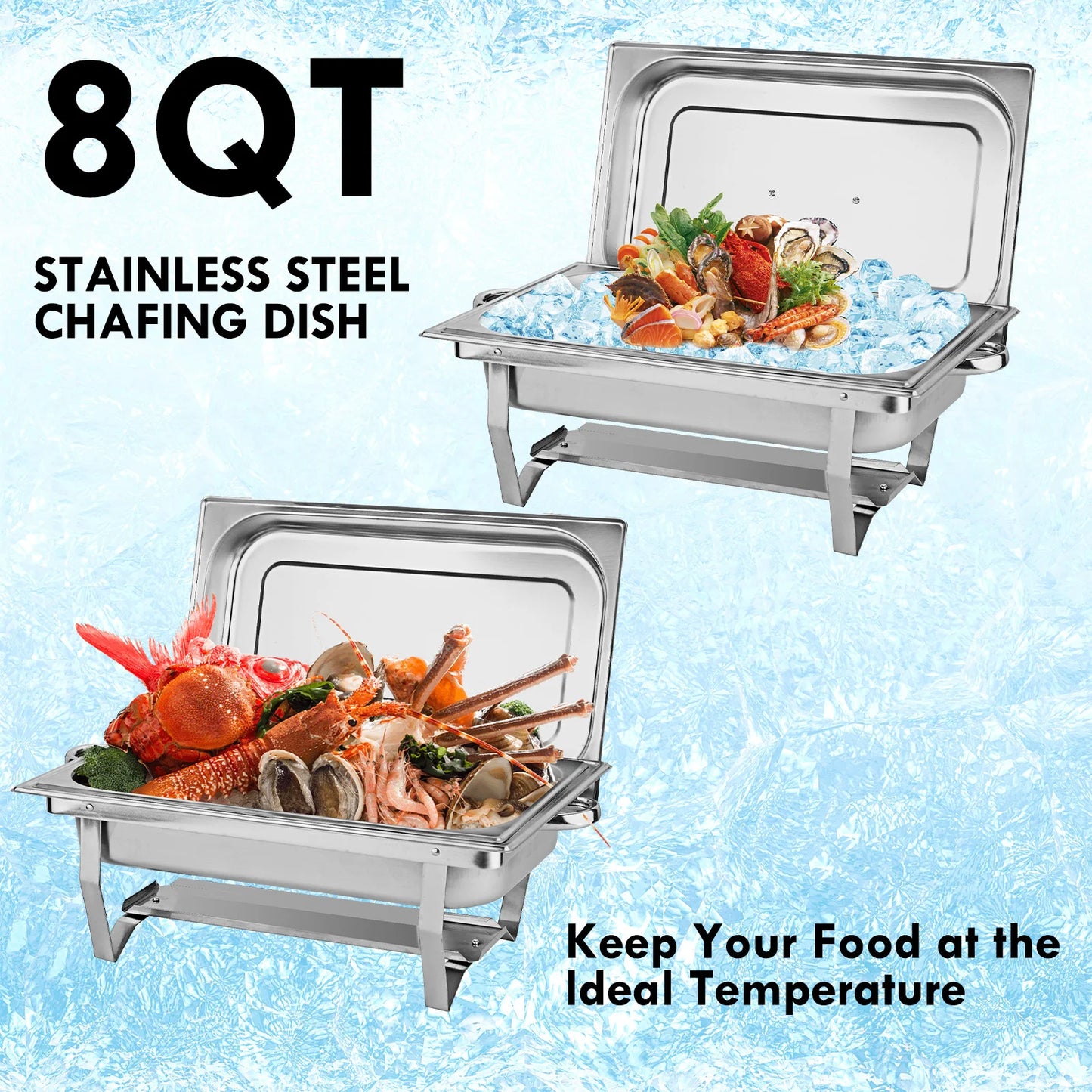 2/4/6 Pack Chafing Dish Buffet Servers Stainless Steel Full Size Rectangular 8QT Food Warmer for Party Wedding Birthday Hotel