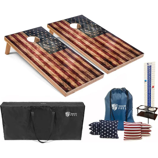 Tailgating Pros 4x2 Regulation Cornhole Boards Flag Set,Includes 8 Bean Bags,Carrying Cases and Score Keeper,Optional LED Lights