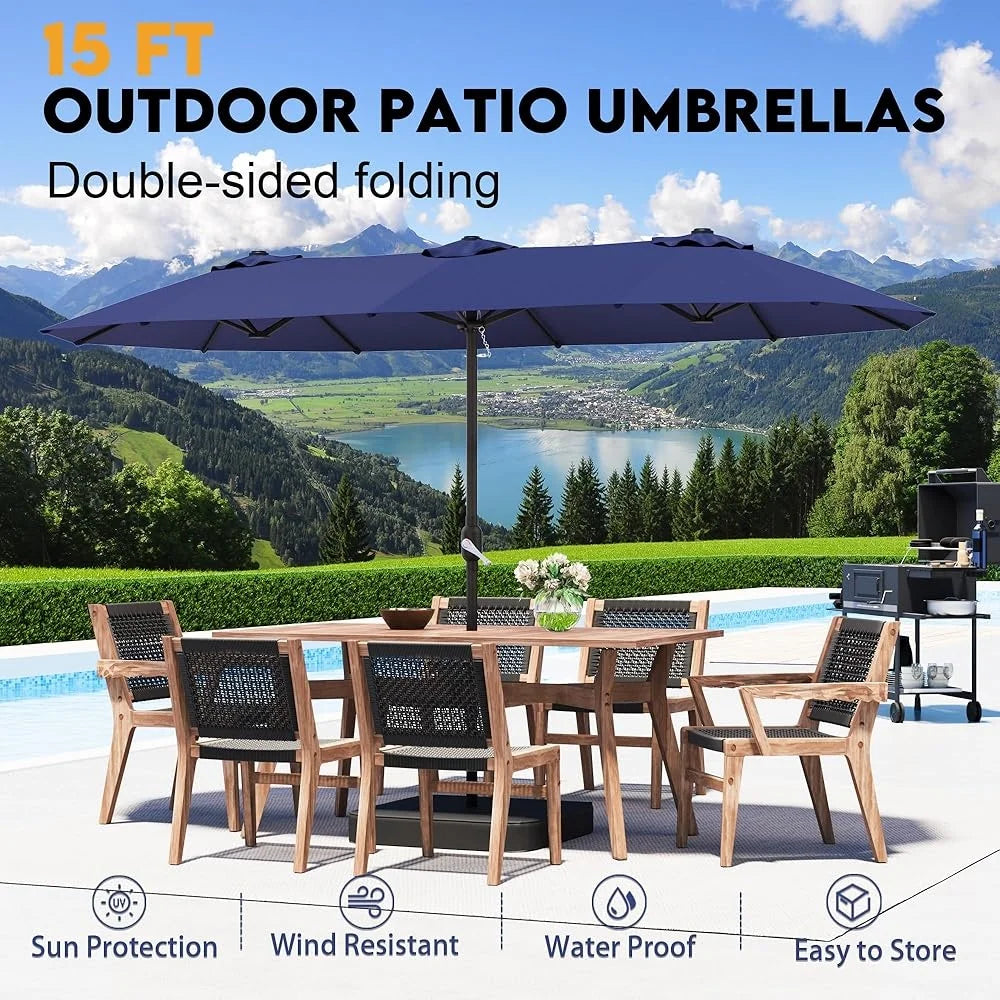Double Sided Patio Umbrella With Base Crank Handle