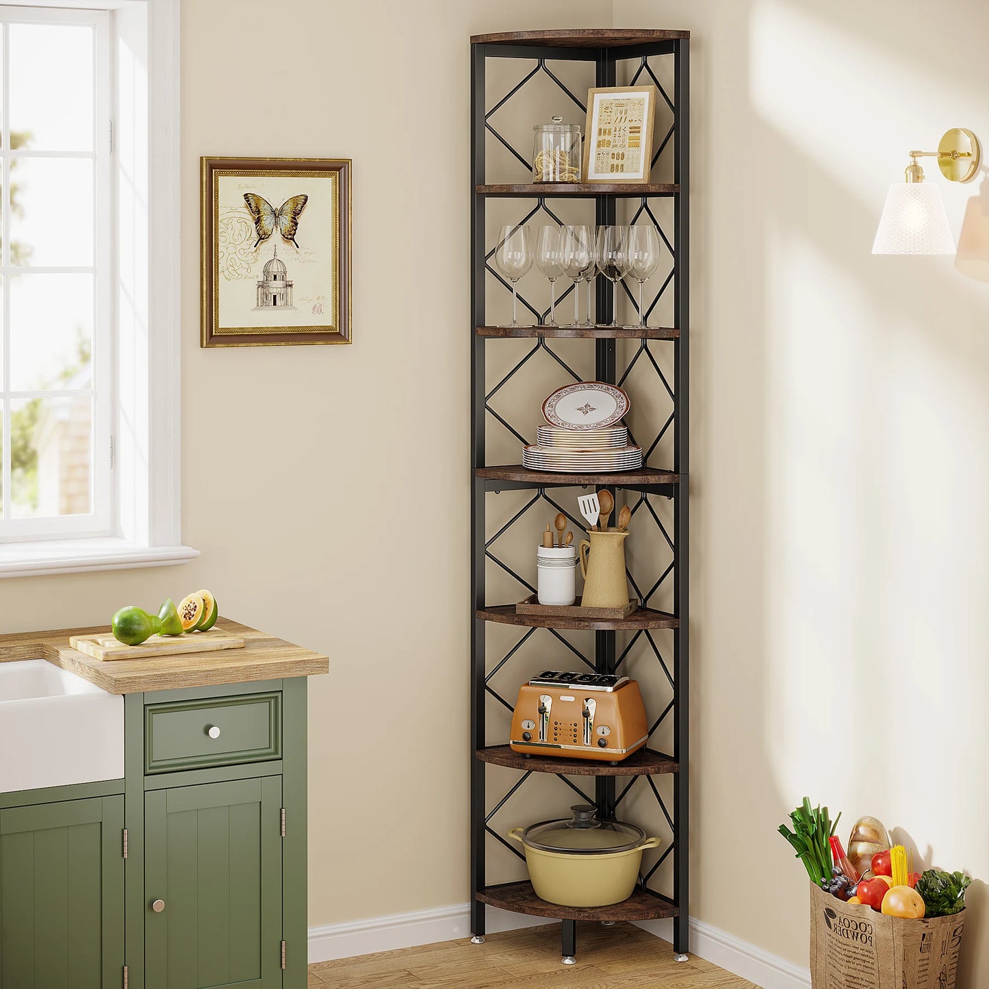 Tribesigns 7 Tier Industrial Corner Shelf For Small Spaces