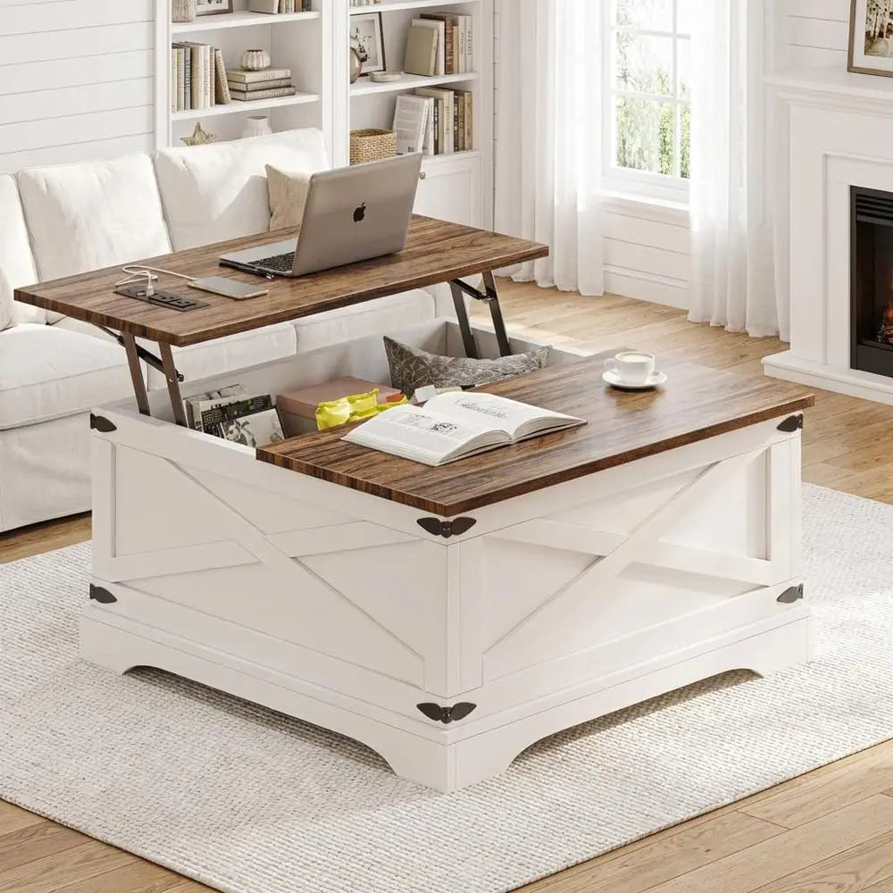 Square Coffee Table With Storage And Charging Ports