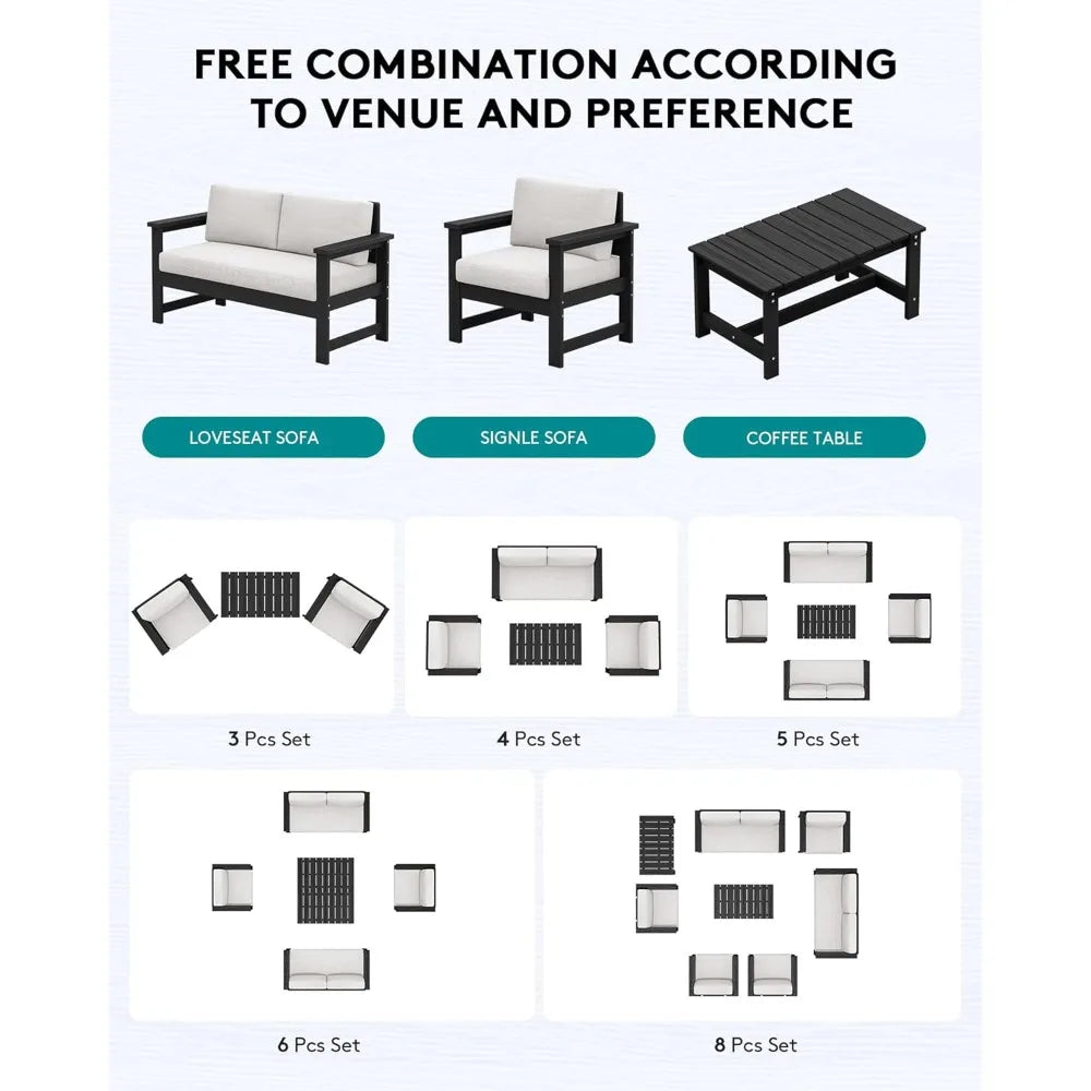 Outdoor HDPE Sofa Set With Cushions For All Weather Use