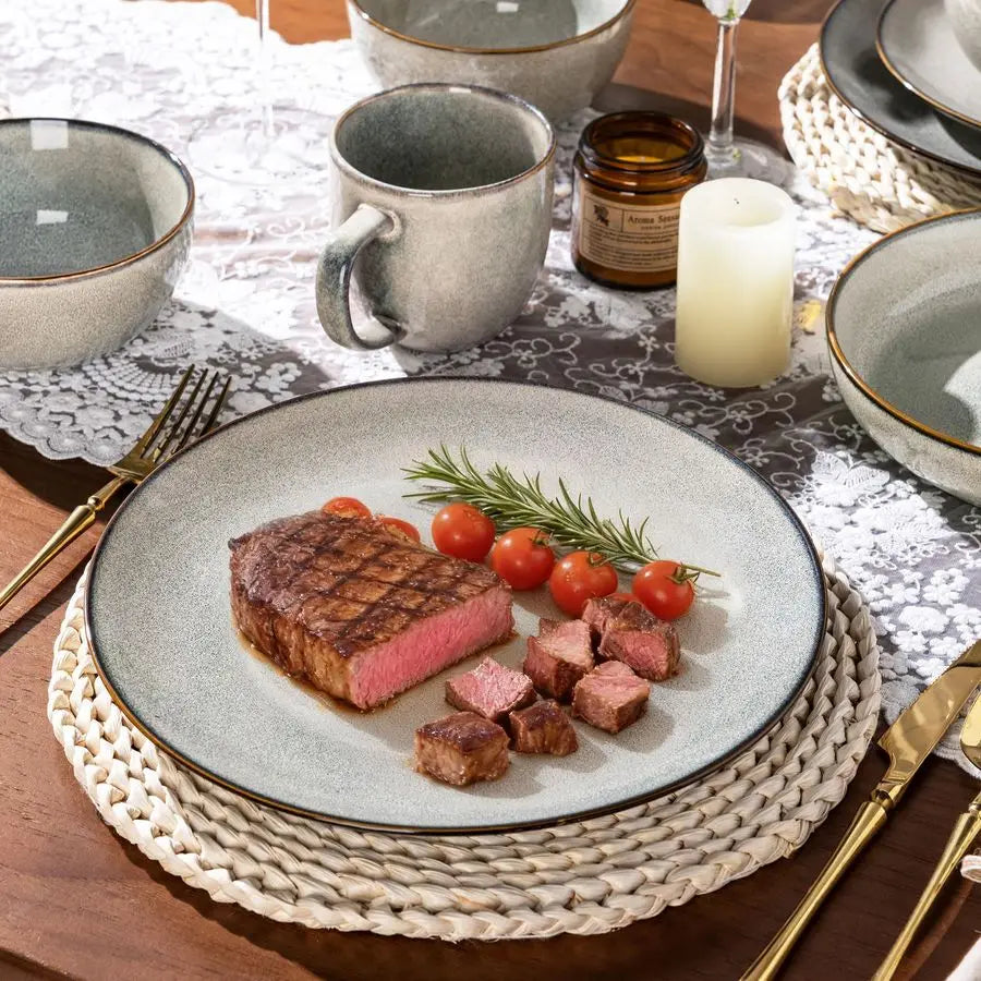 Ceramic Dinnerware Set Stoneware Lead-Free Reactive Glaze Dishwasher Safe