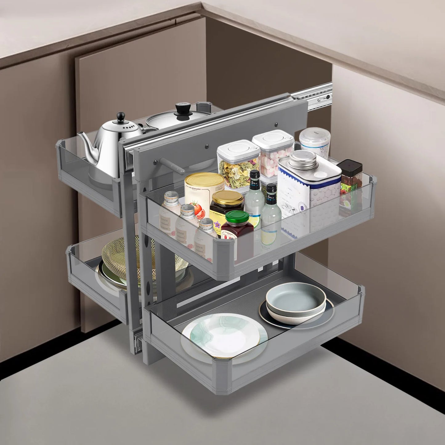 Under Sink Pull Out Organizer 2 Tier For Corner Cabinets