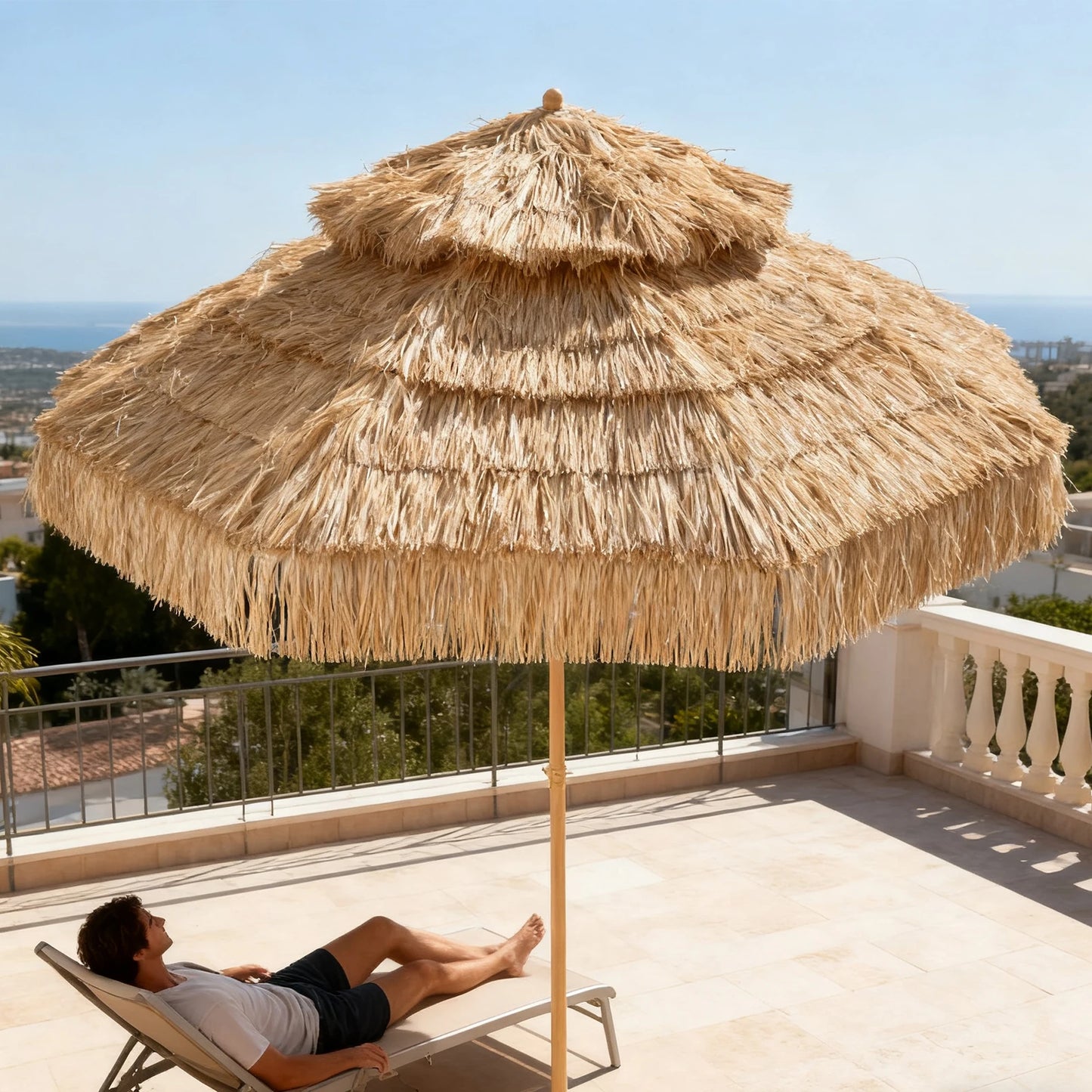 Thatched Tiki Umbrella With UV Protection For Outdoor Gardens