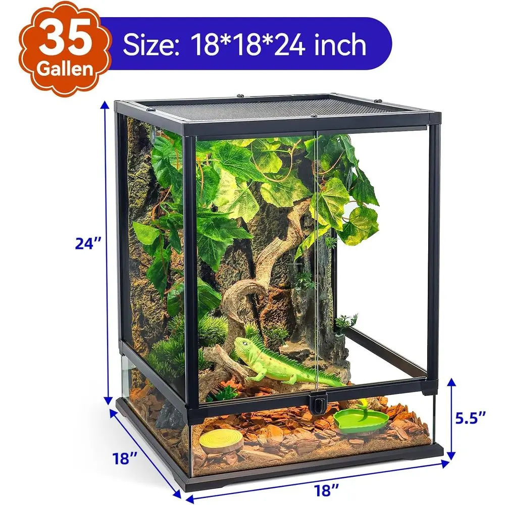 Glass Terrarium Enclosure for Reptiles With Front Access and Ventilation