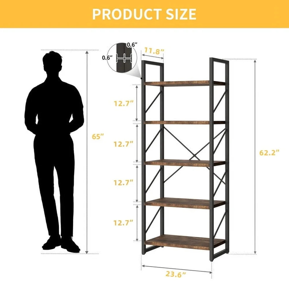 Industrial Ladder Bookshelf Open Storage Organizer With Bamboo Shelves