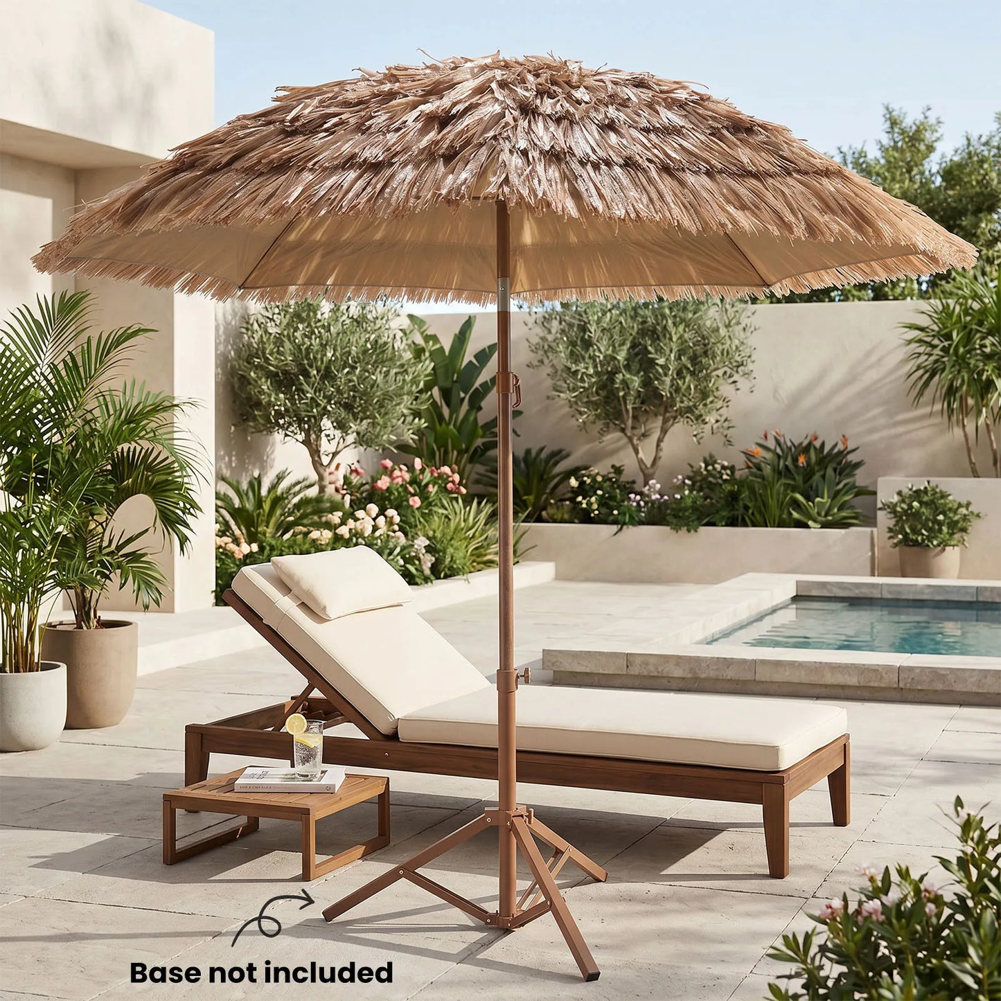 Hawaiian Straw Umbrella With Tilt Adjustment UPF 50 UV Protection