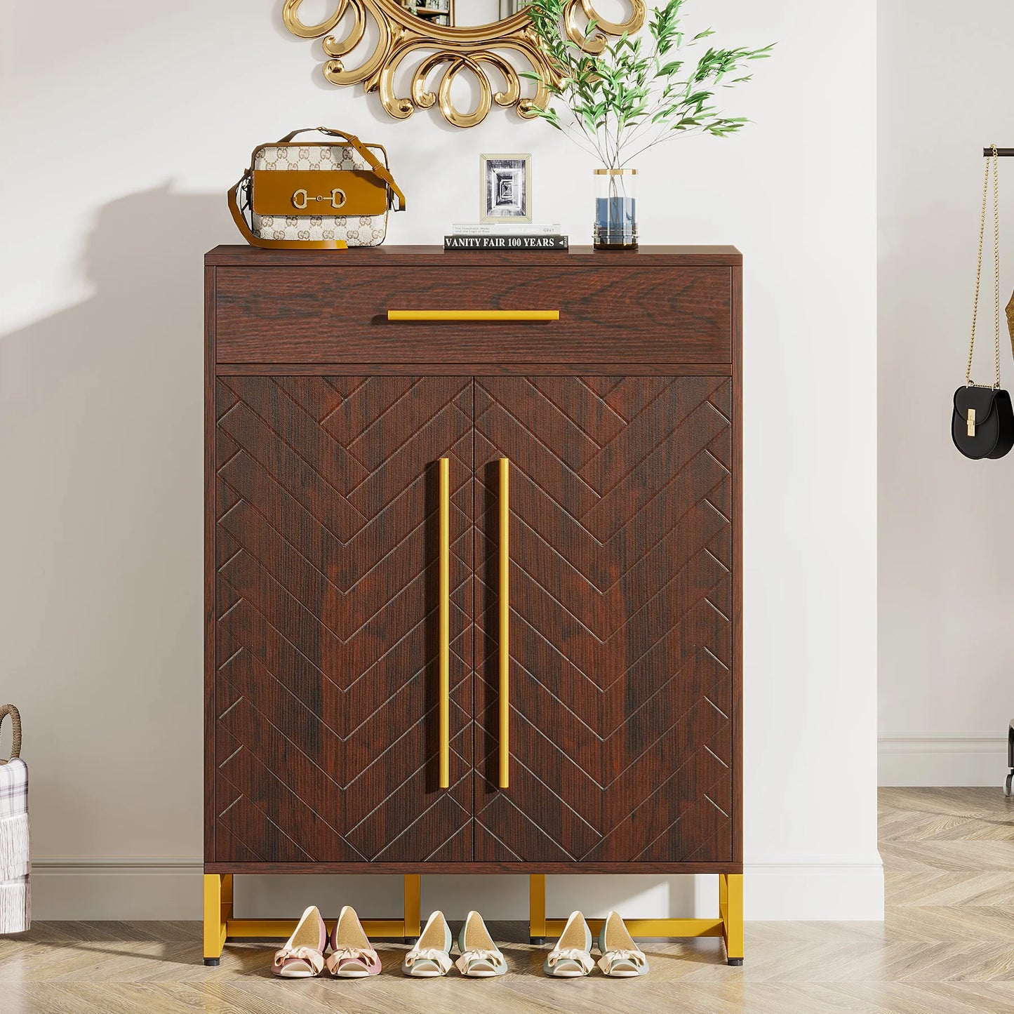 Tribesigns Modern Shoe Cabinet With Doors And Drawer Organizer