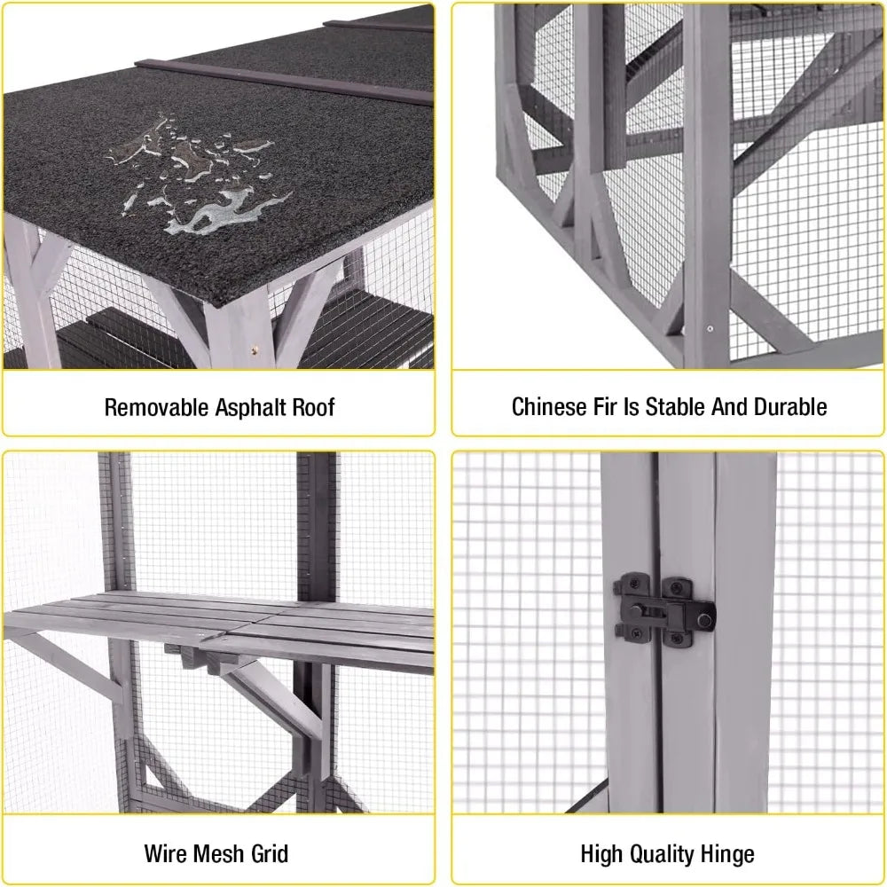 Outdoor Wooden Catio Enclosure For Multiple Cats With Roof