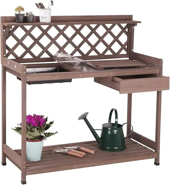 Potting Bench With Sink And PVC Layer For Outdoor Garden