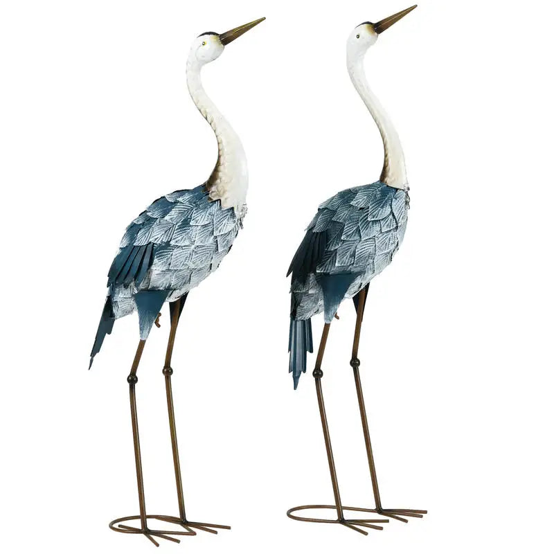 Metal Crane Garden Statues Set Of Two