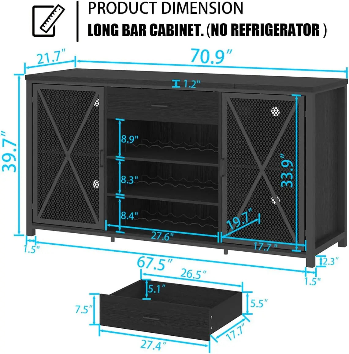 Modern Coffee Bar Cabinet with Fridge Space and Wine Rack