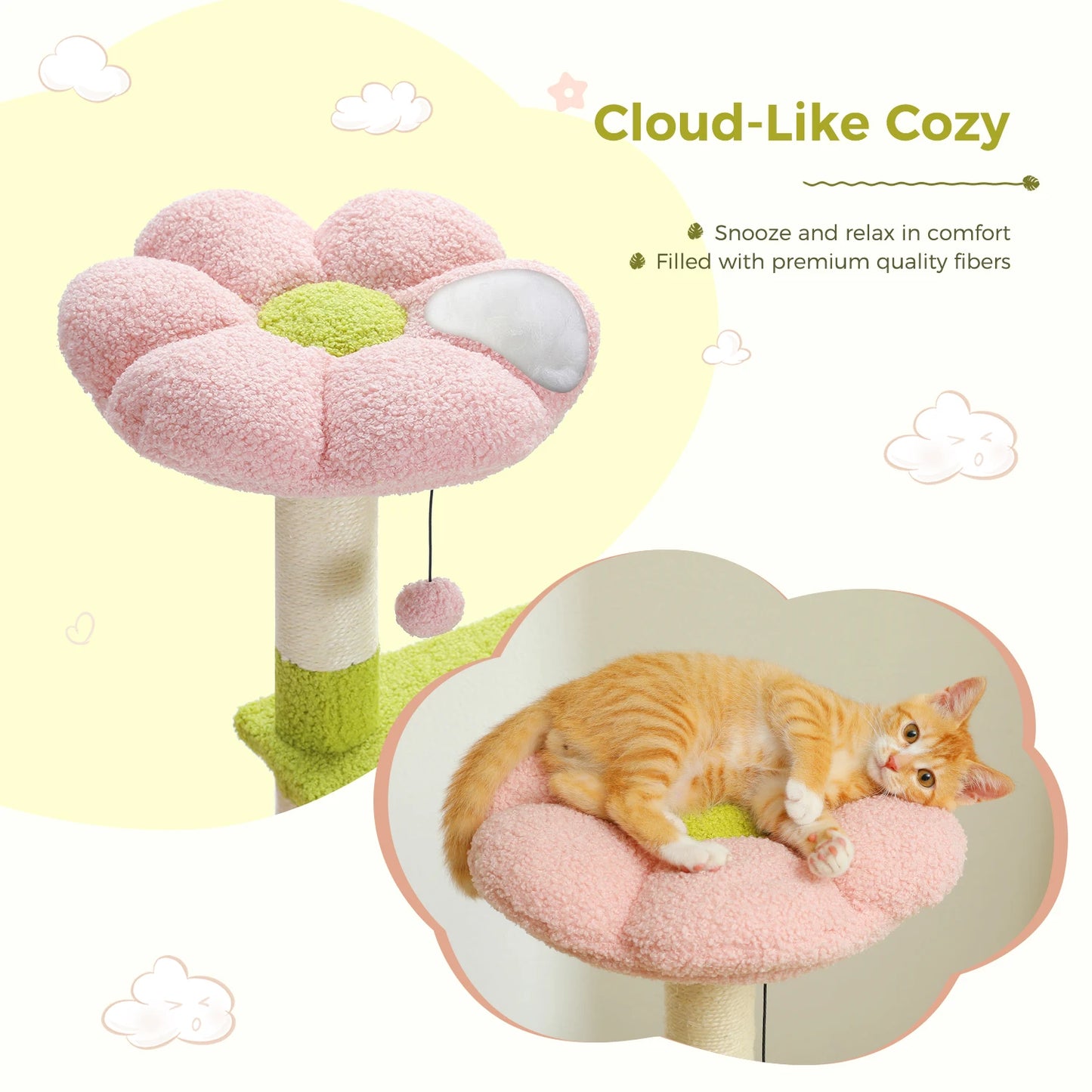 Flower Cat Tree Tower with Scratching Posts for Playful Cats