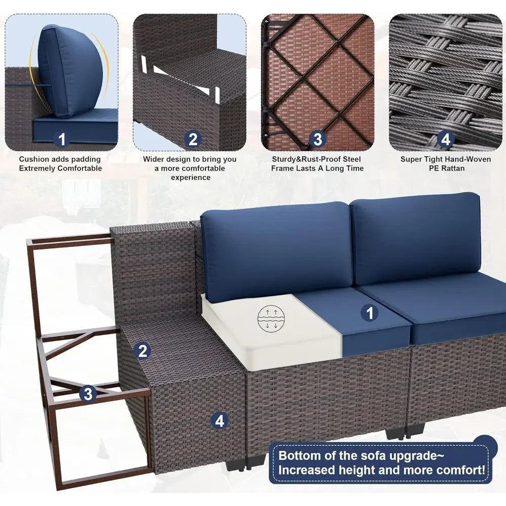 9-Piece Outdoor Patio Set With Rattan Wicker And Glass Coffee Table