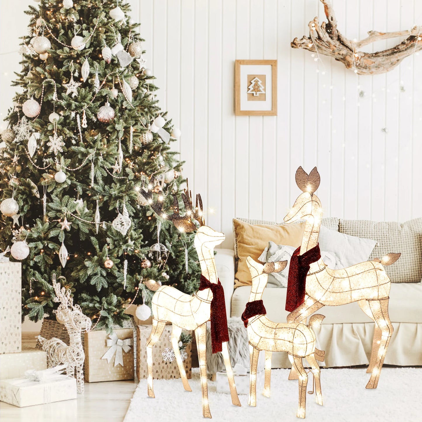 3-Piece Large Lighted Christmas Deer Family Set Outdoor Yard Decoration with 210 LED Lights