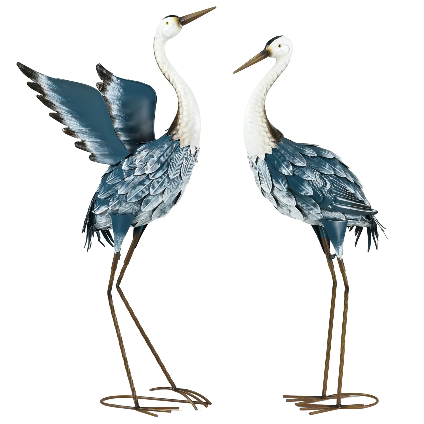 Heron Garden Statue With Stakes Metal Standing Ornament