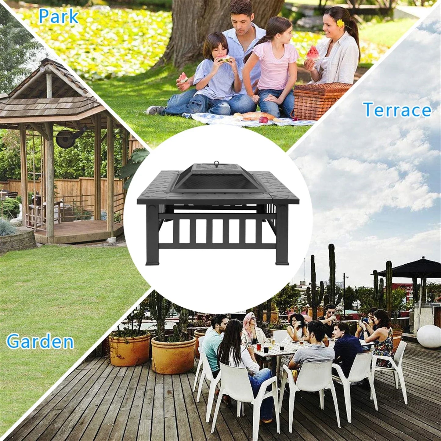 Portable Metal Fire Pit For Courtyard Patio With Accessories Kit
