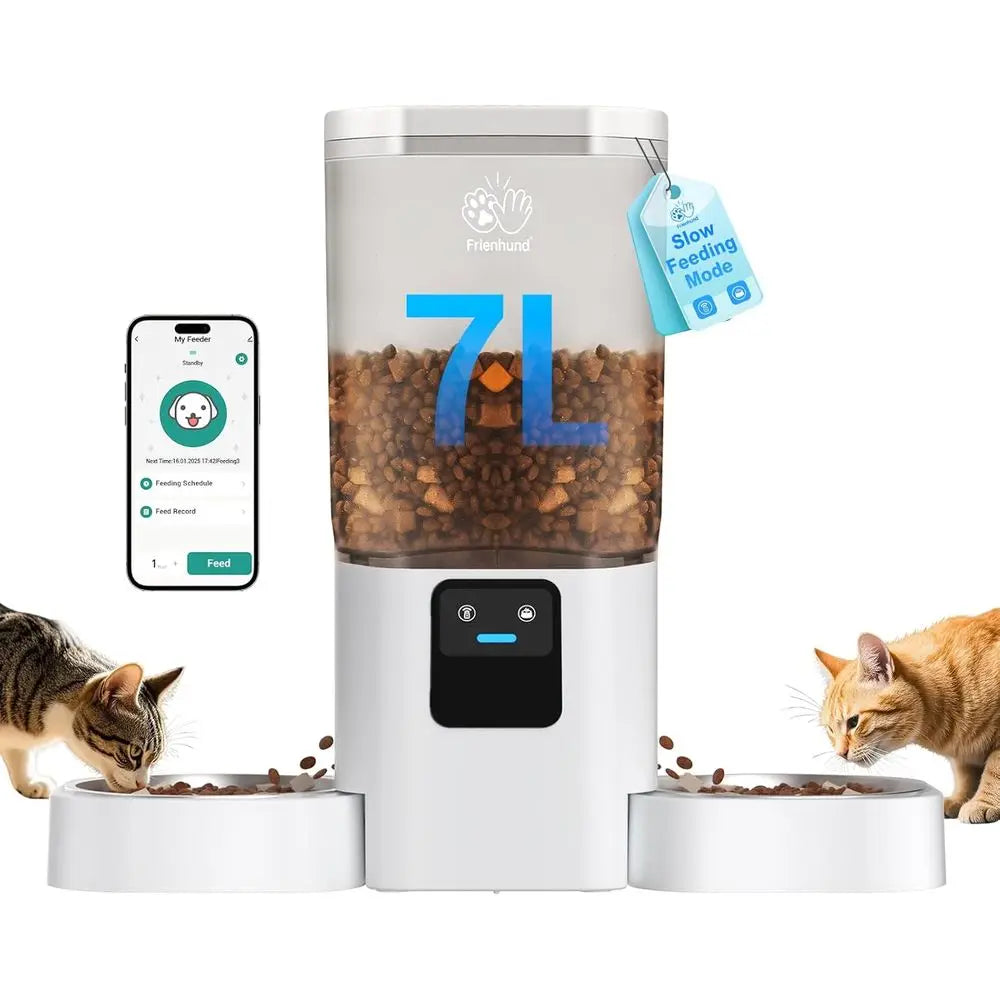 Dual Automatic Pet Feeder With Slow Feed And Detachable Bowls