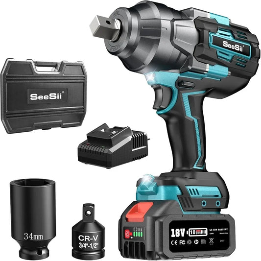 Cordless High Torque Impact Wrench with Brushless Motor Battery