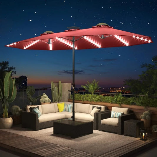 Solar Powered Patio Umbrella With LED Lights And Crank