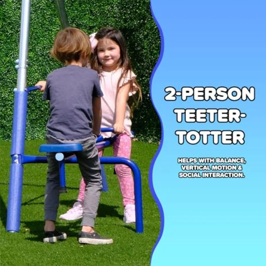 Outdoor Kids Swing Set With Teeter Totter and Slide