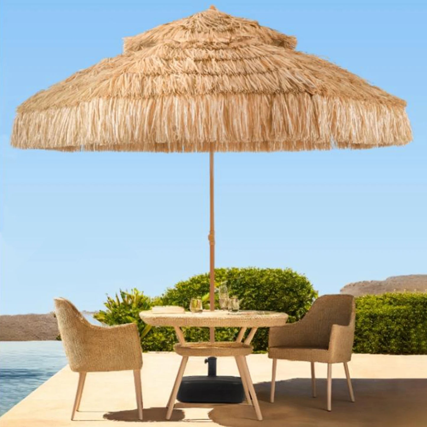 Thatched Tiki Umbrella With UV Protection For Outdoor Gardens