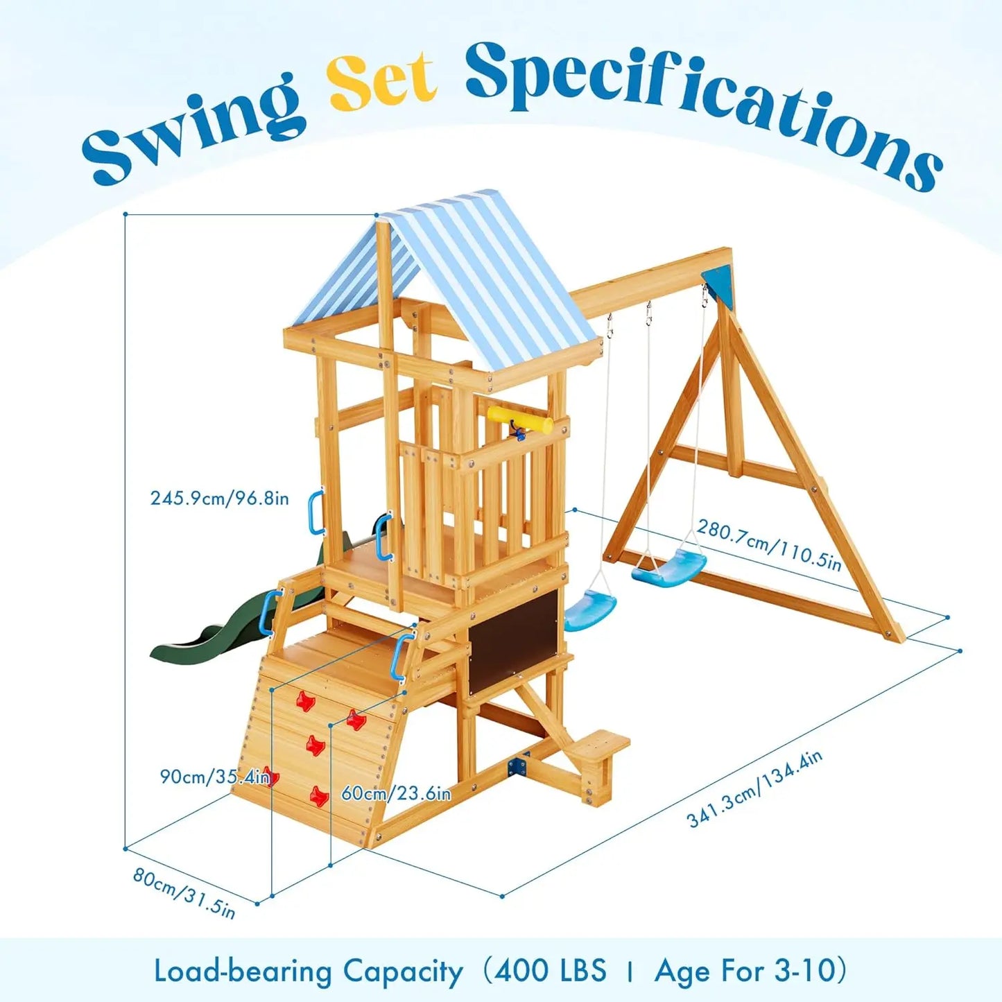 Robotime Robud Wooden Swing Set With Dual Swings Slide Chalkboard