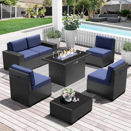 Premium Fire Pit Table With Rattan Outdoor Patio Furniture Set
