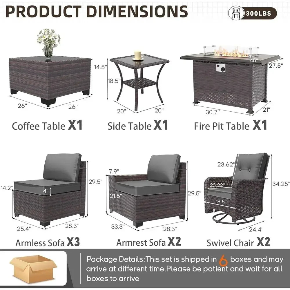 10-Piece Outdoor Patio Furniture Set With Fire Pit Table And Sofas